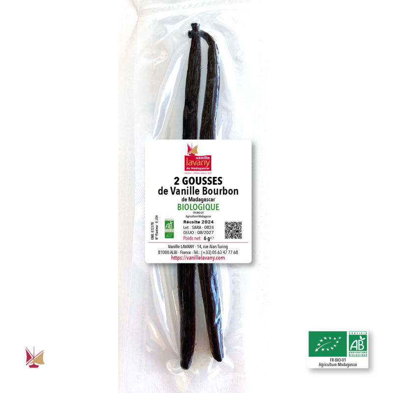 2 Vacuum-packed LAVANY Bourbon Vanilla Pods from Madagascar Organic Farming