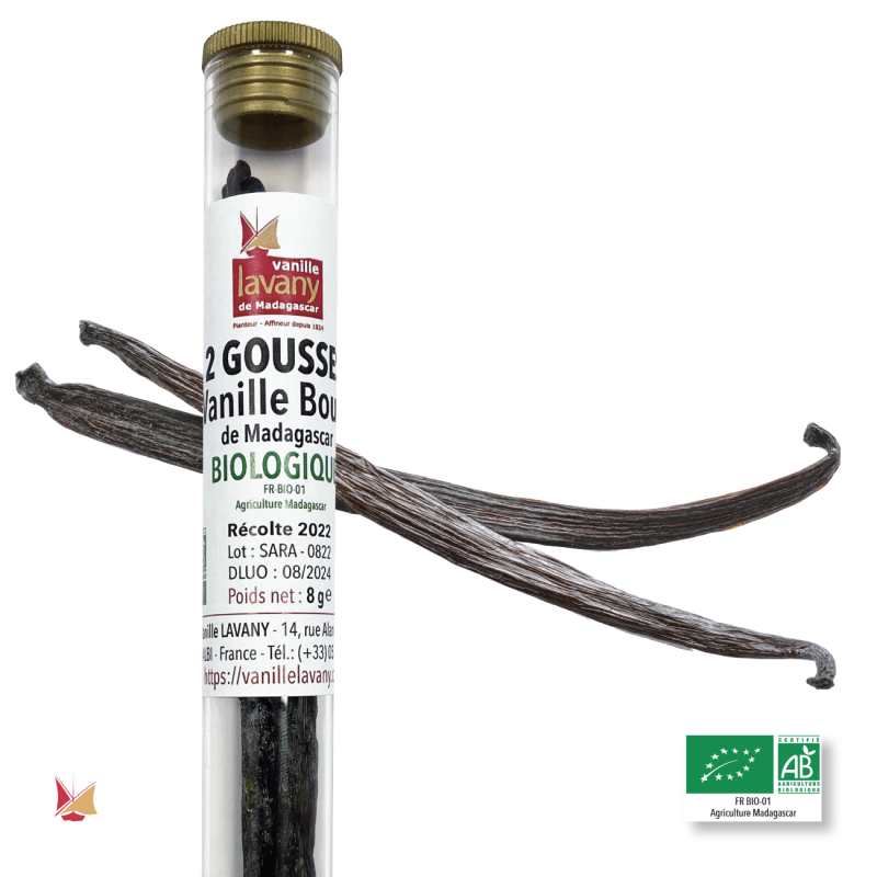 2 LAVANY Bourbon Vanilla Pods from Madagascar Organic Farming Total net weight 8 g in glass tube