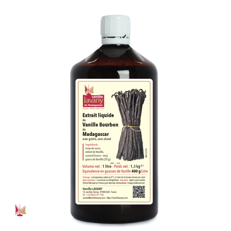 1 liter of Extract 400 of LAVANY Bourbon Vanilla from Madagascar with grains Conventional Agriculture