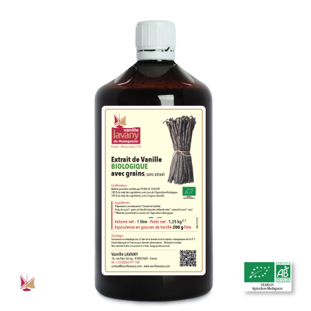 1 litre d'Extrait 200 de Vanille LAVANY Bourbon de Madagascar avec les grains Agriculture Biologique